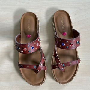 Steve Madden Girls Brown Jewel Studded Sandals Size 4